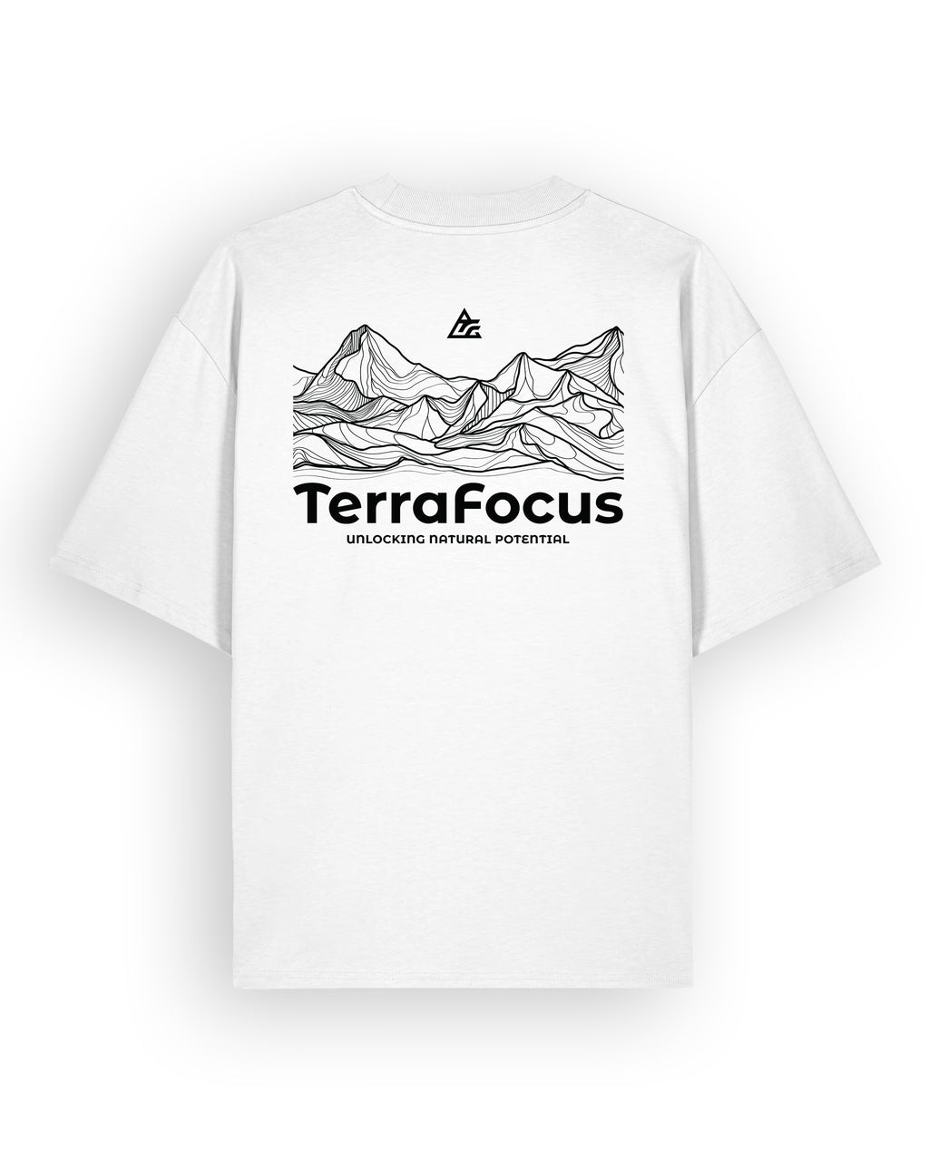 Oversized Urban Tee with Mountain Line Art Back Print – Unlocked Potential Series
