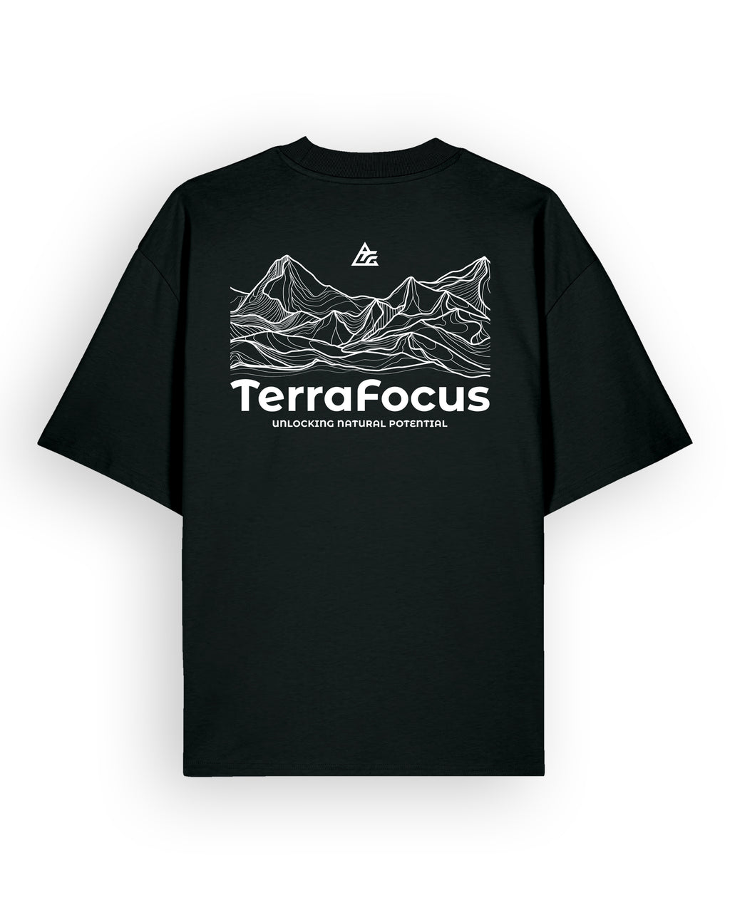 Oversized Urban Tee with Mountain Line Art Back Print – Unlocked Potential Series