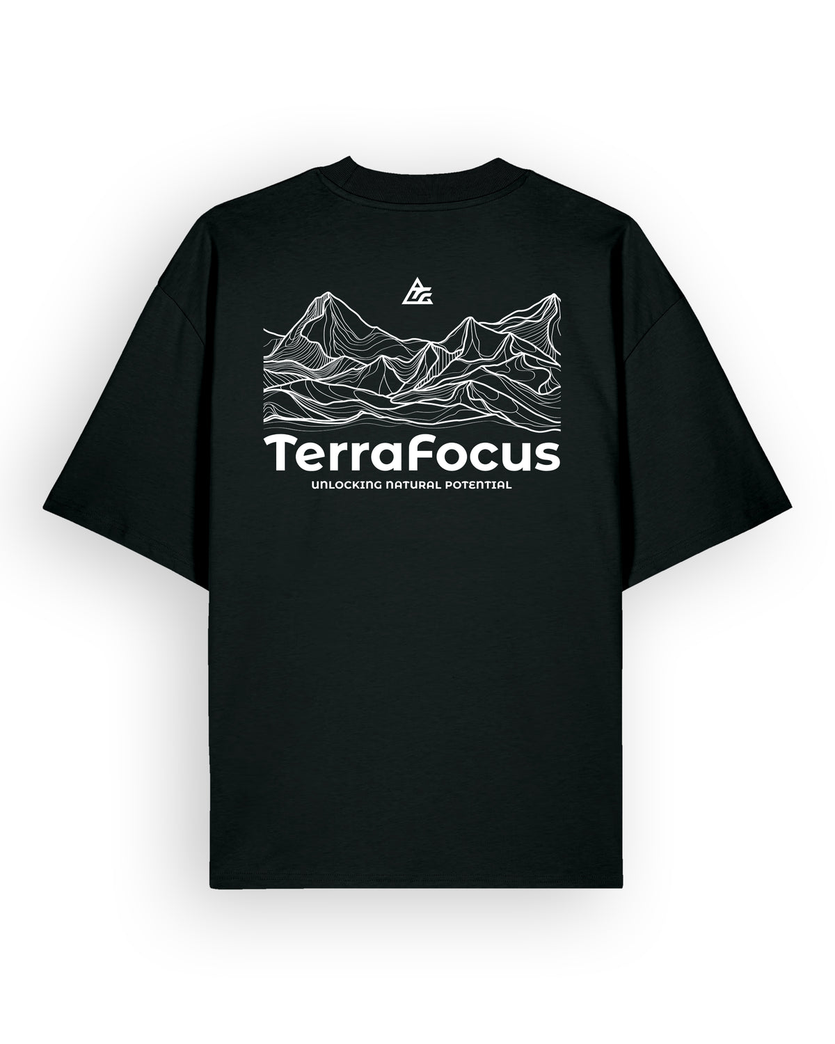 Oversized Urban Tee with Mountain Line Art Back Print – Unlocked Potential Series