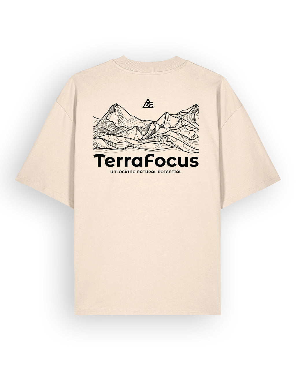 Oversized Urban Tee with Mountain Line Art Back Print – Unlocked Potential Series